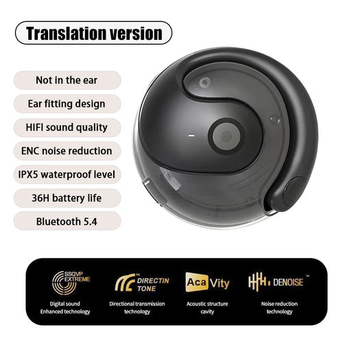 Bluetooth 5.4 Earphones Ear Hook TWS Wireless Translation Device Voice