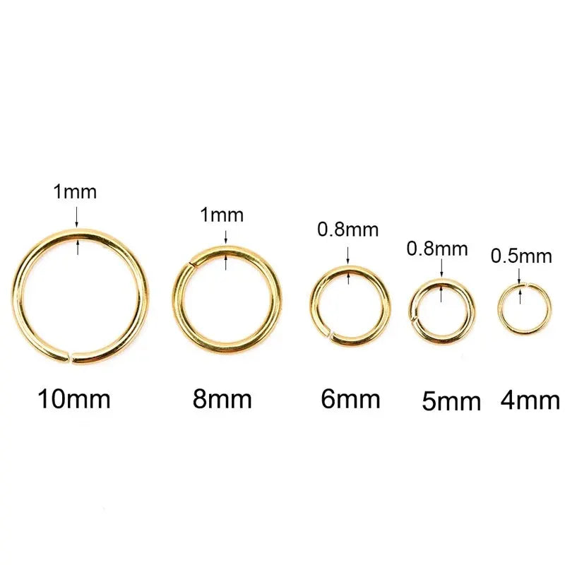 100pcs PVD Never Fade Stainless Steel Open Jump Rings 4 5 6 8 10 mm