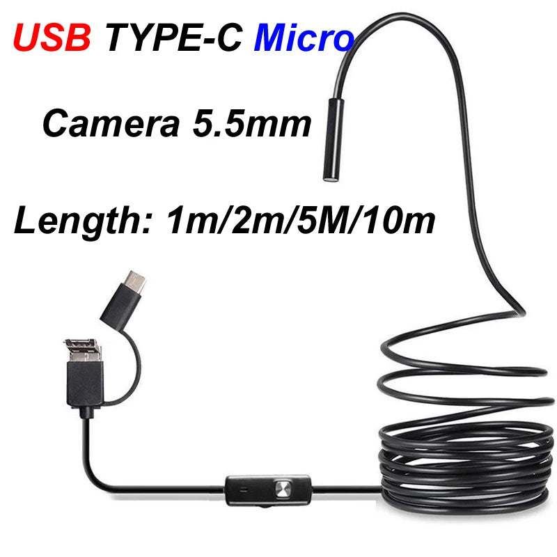 1m/2m/5m/10m TYPE C USB Mini Micro Endoscope Camera 5.5mm Soft
