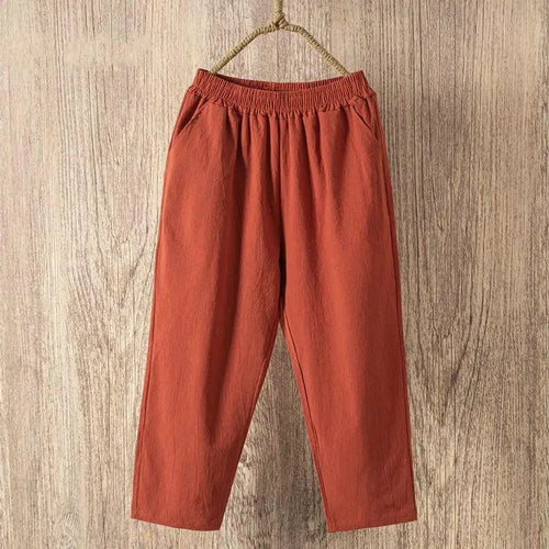 Women Summer Casual Loose Harem Elastic Waist Cotton Linen Pants Ninth