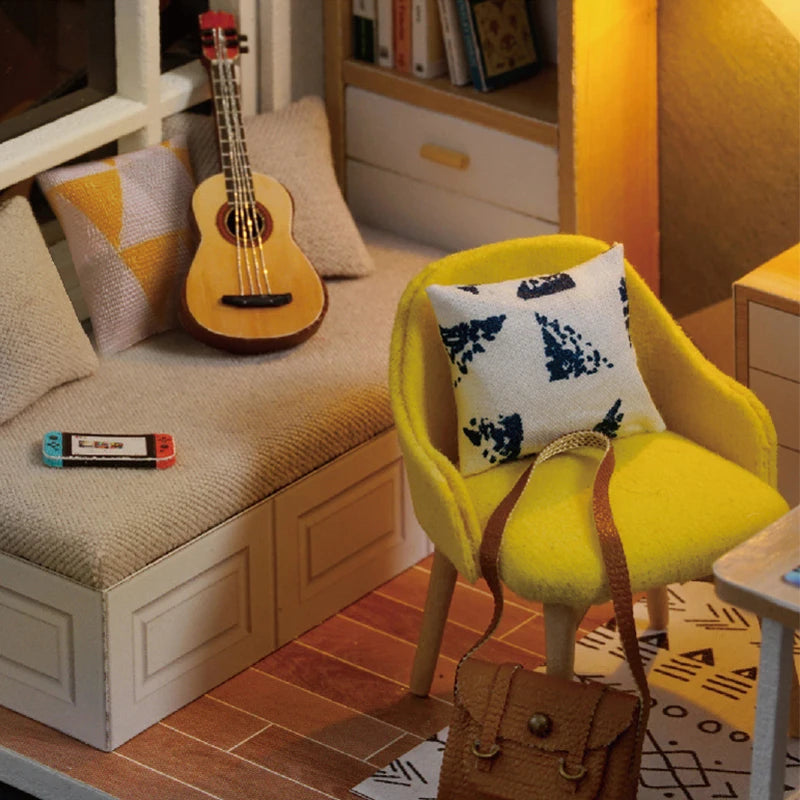 Wooden Miniature Doll House DIY Small House Kit Making Room Toys 3D