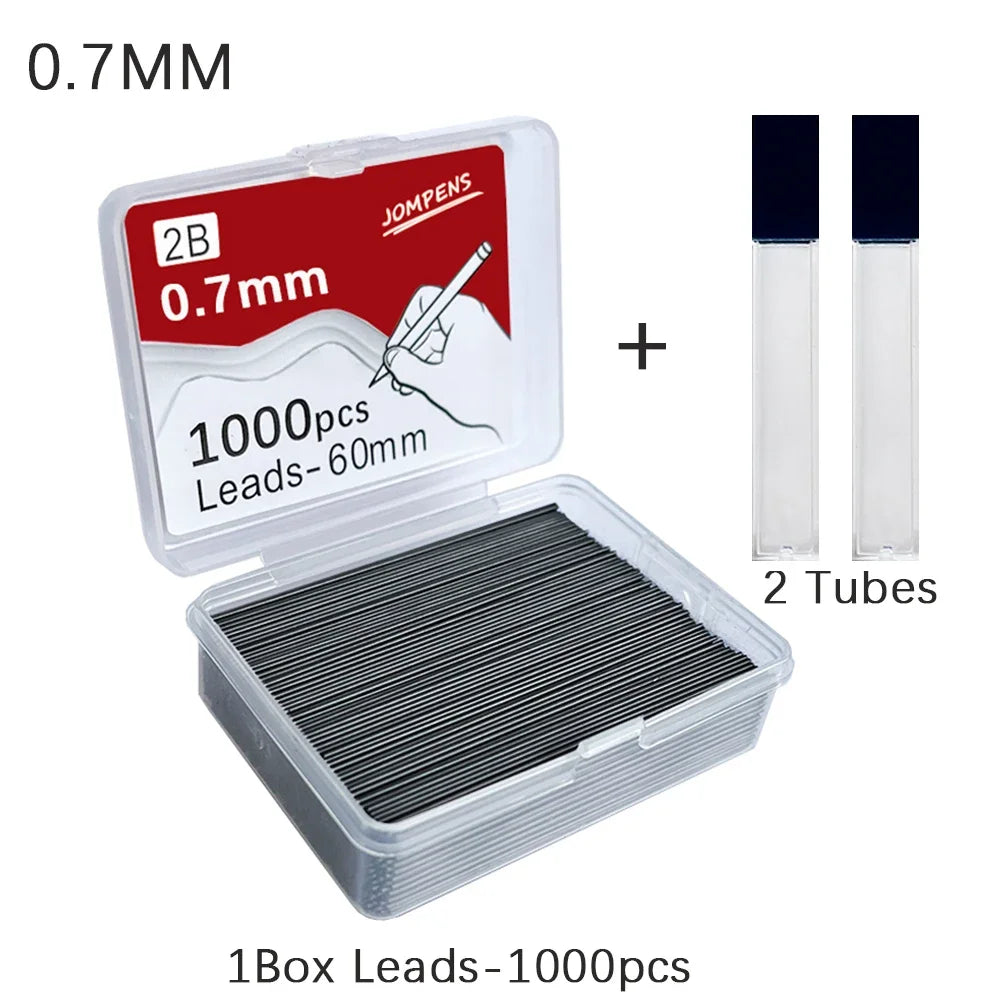 1000pcs Mechanical Pencil Lead 0.5 0.7 0.9mm 2B 60mm Art Drawing