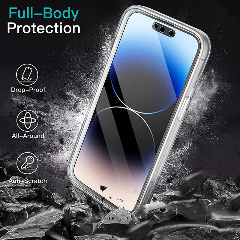 360 Full Body PC+TPU Shockproof Protective Case Cover For iPhone 14 15