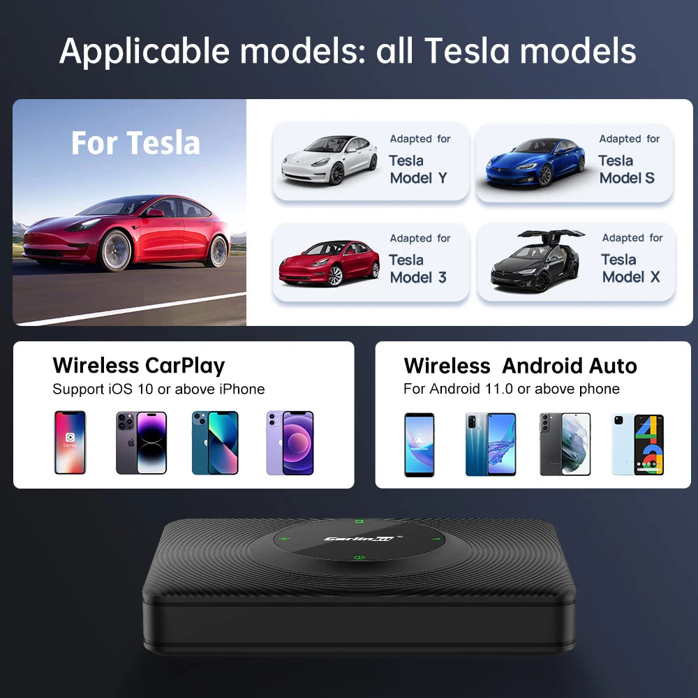 CarlinKit Wireless Android Auto & CarPlay USB Adapter For Tesla Car