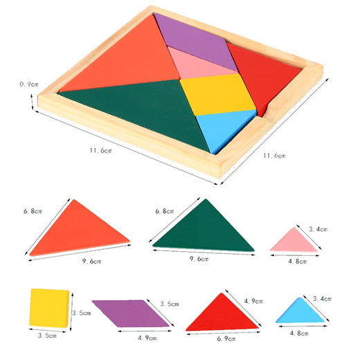 1 Set Wooden Blocks Puzzle Brain Teasers Toy Tangram Jigsaw