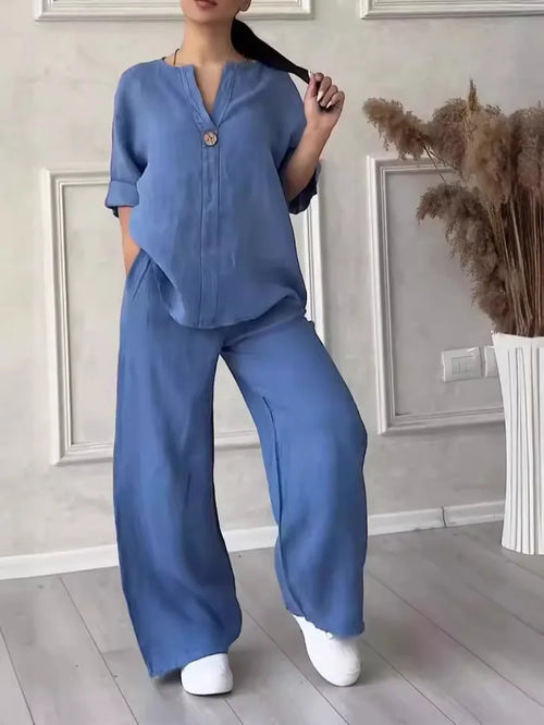 Women's Cotton and Linen Pants Suit Casual Solid Color Pullover Pants