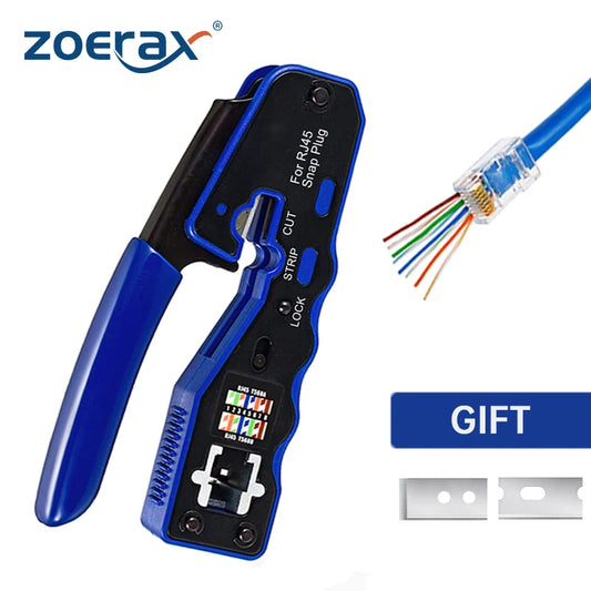 ZoeRax RJ45 Crimp Tool Pass Through Crimper Cutter for Cat6a Cat6 Cat5