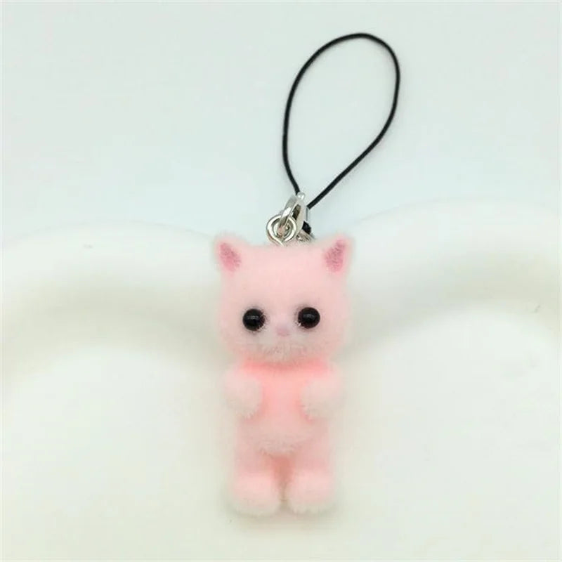 1 Pcs Flocking Fabric 3D Lovely White Black Cat Mobile Phone Charms