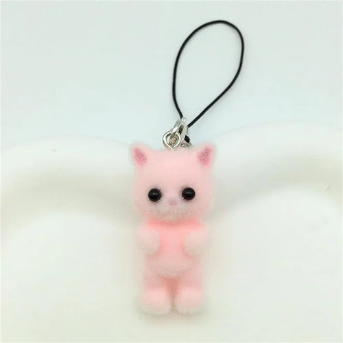 1 Pcs Flocking Fabric 3D Lovely White Black Cat Mobile Phone Charms