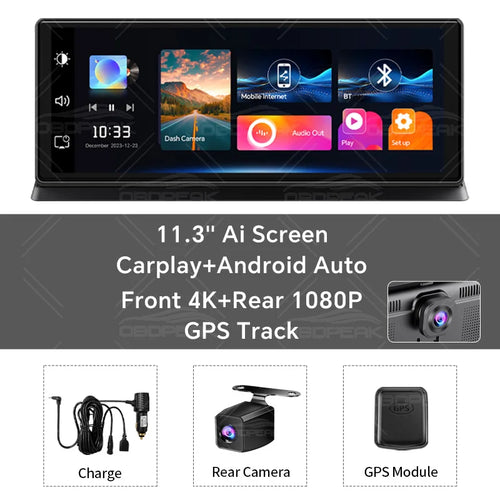K2 Pro 11.3" Car DVR 4K Camera Wireless Carplay Android auto Ai Screen