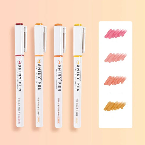 4 Colors Highlighter Pens Glitter Highlighter Markers Kawaii
