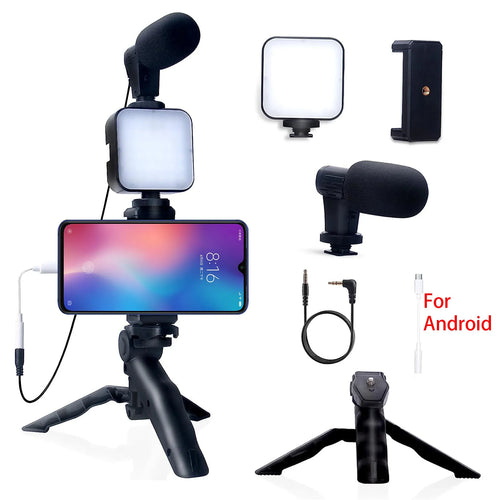 Smartphone Vlogging Kit for iPhone Android with Tripod Mini Microphone