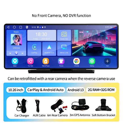 10.26 Inch2G+32G Android 13 Car DVR Wireless CarPlay & Android Auto
