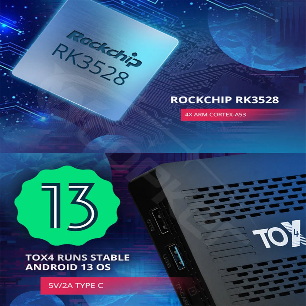 Woopker TV box TOX4 Android 13 4GB RAM 32GB ROM RK3528 Dual Band Wifi