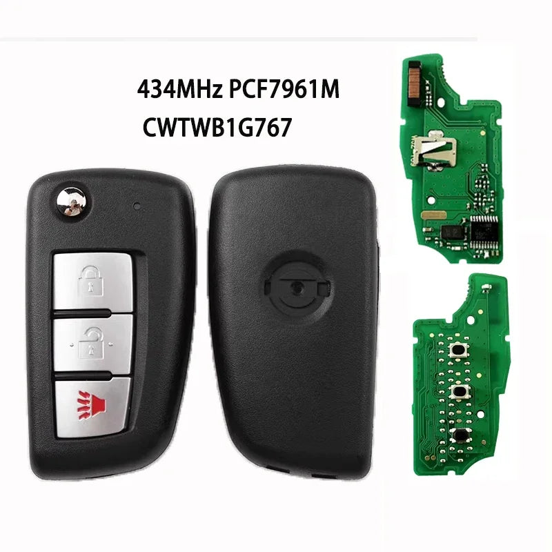 3 Buttons 433MHz 4A PCF7952E Flip Remote Key For Nissan Qashqai J11