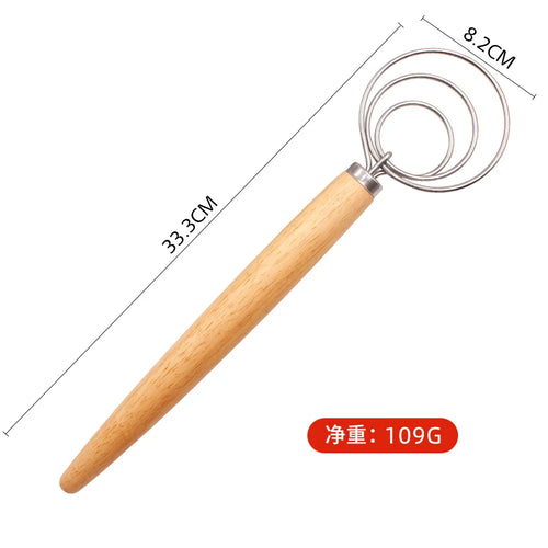Best Wooden Hand Danish/Dough Whisk Stainless Steel Doutch Dough Whisk