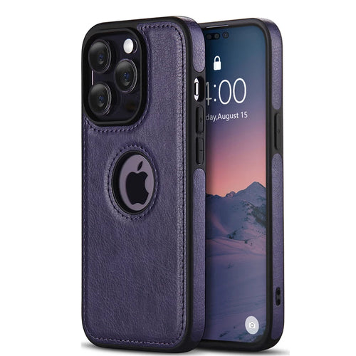 PU Leather Logo Hole Phone Case For iPhone 16 15 14 13 12 11 Pro Max