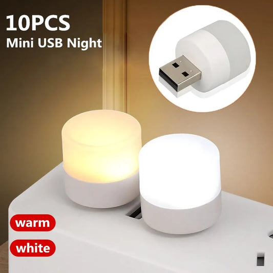 1/10Pcs Mini USB Night Light Warm White Eye Protection Book Reading