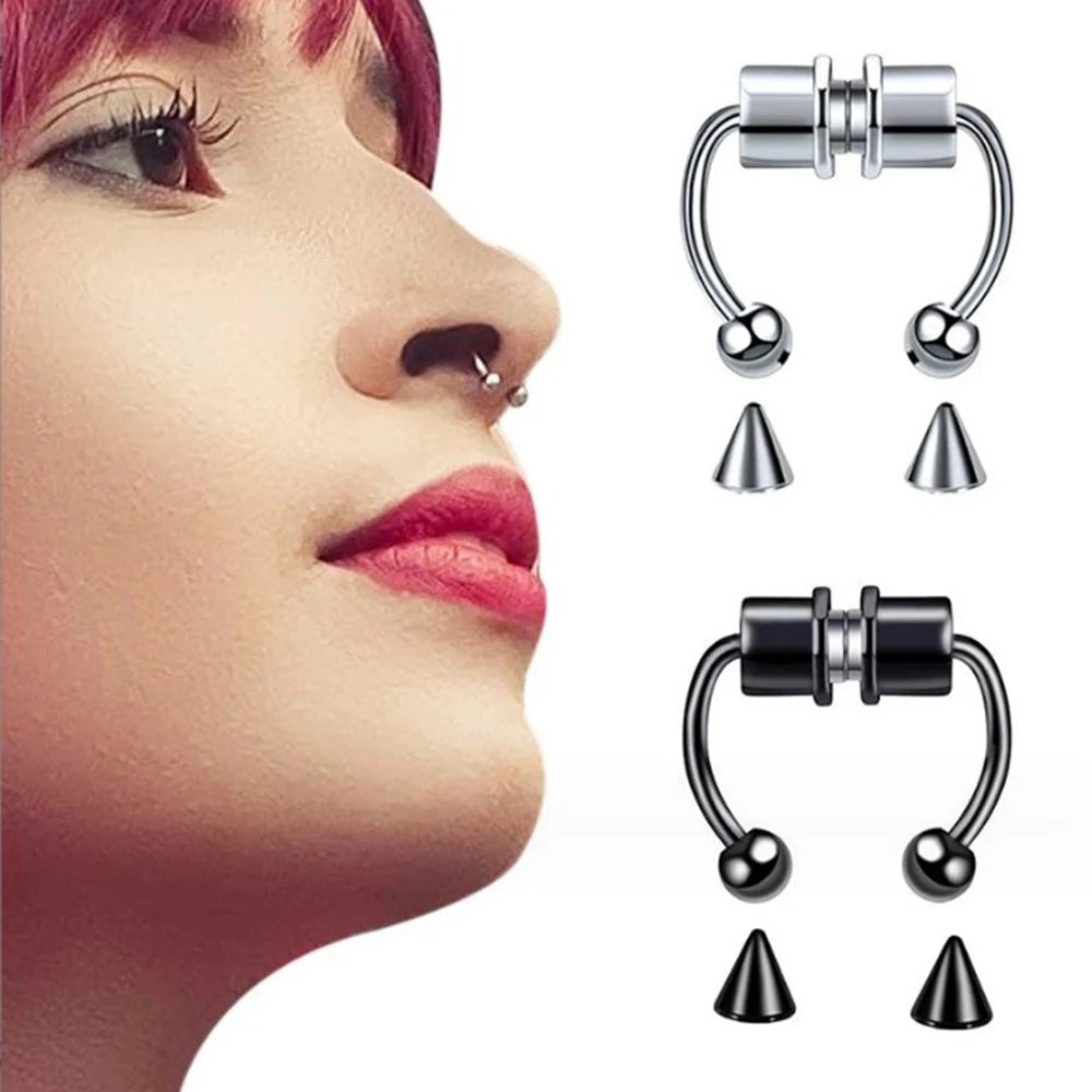1 Pc of Fashionable Punk Stainless Steel Magnet Self-priming Nose