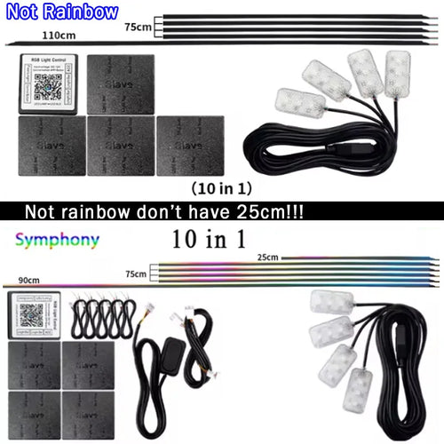 6/10/14/18 in 1 Led Car Ambient Lights RGB 213 64 Color Acrylic Strips