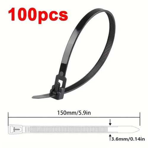 100 Reusable Cable Ties, Cable Lock Loop Nylon Ties Removable,