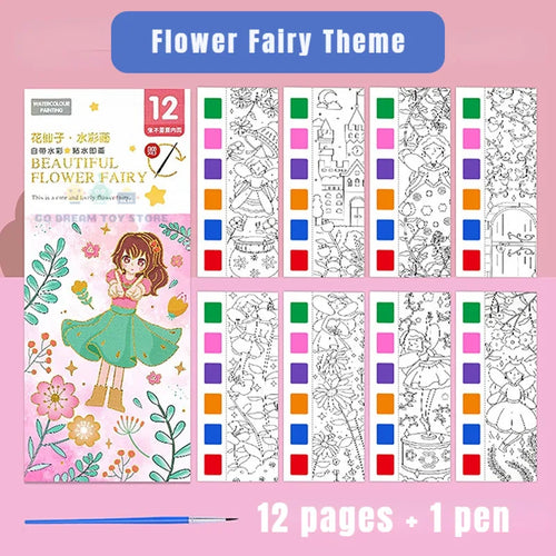 Kids Portable Watercolor Painting Book Paint With Water Brush Gouache