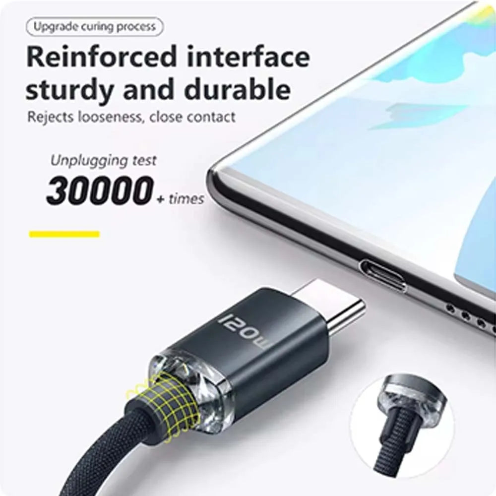 120W Fast Charge USB Type C Quick Charge Cable For Xiaomi Redmi Note