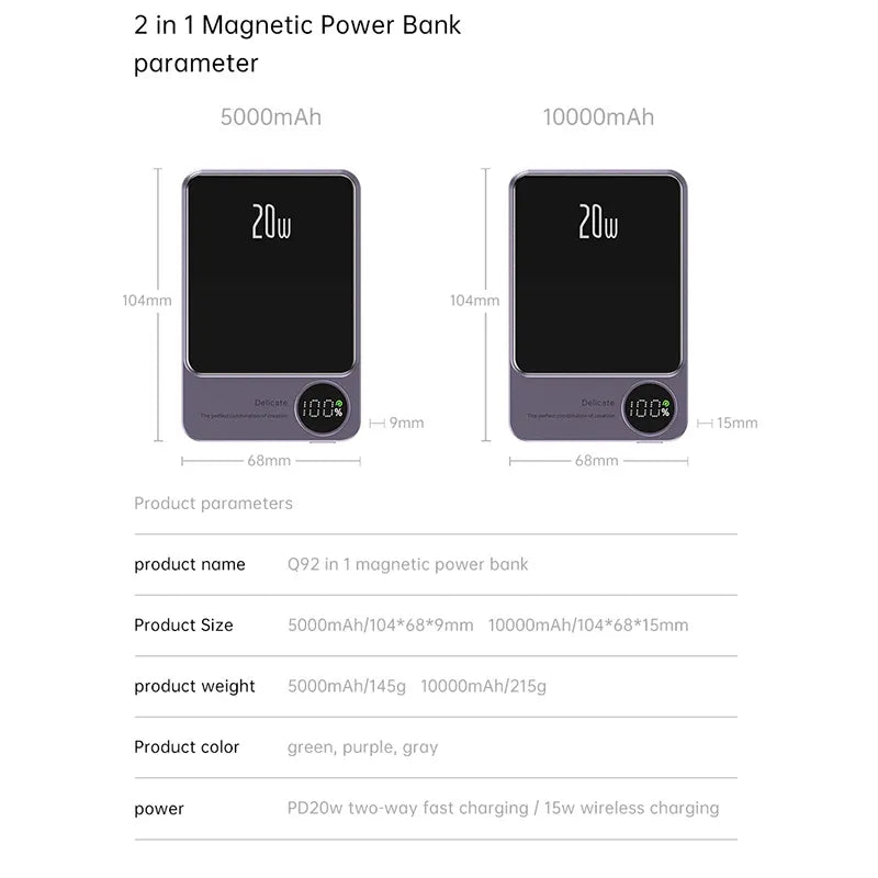 10000mAh Alloy Macsafe Powerbank Magnetic Power Bank Wireless Fast