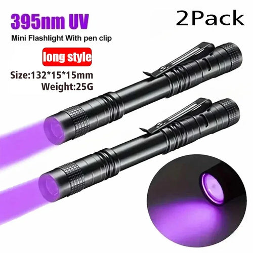 365nm UV Flashlight Ultraviolet Torch With Pen Clip Portable Violet