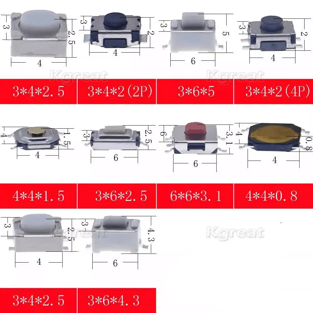 100/200/250pcs 10 Types Durable Car Remote Control Tablet Actile Push