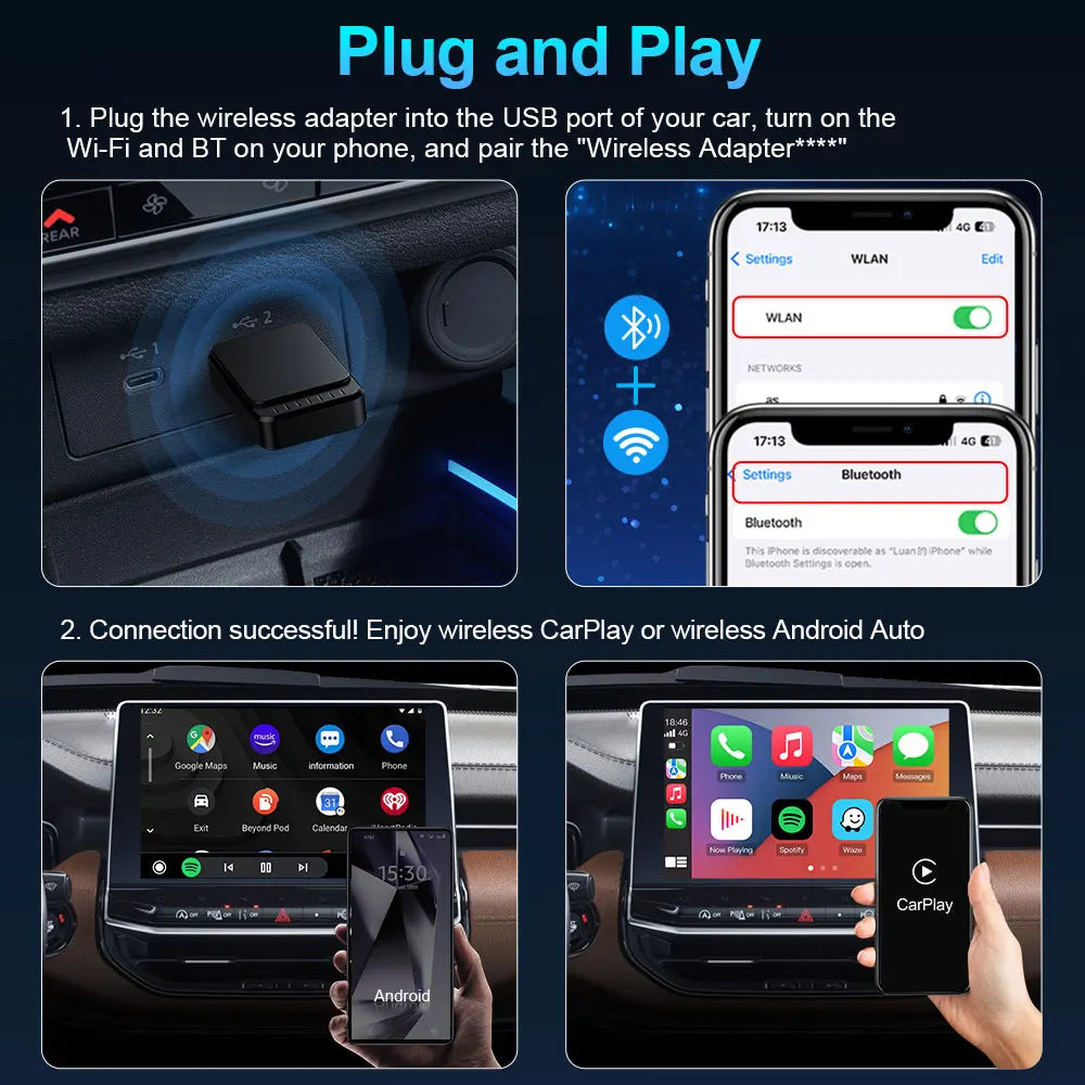 TIMEKNOW NEW Wireless CarPlay AdapterWireless Android Auto Adapter 2
