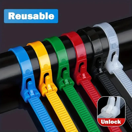 100 Reusable Cable Ties, Cable Lock Loop Nylon Ties Removable,