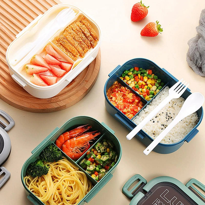 1200ML 2 Layer Bento Lunch Box With Spoon Fork, Kid High Capacity