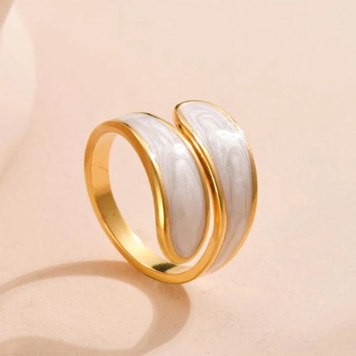 Letdiffery Retro Gold Color Double Oil Drip Open Rings Stainless Steel