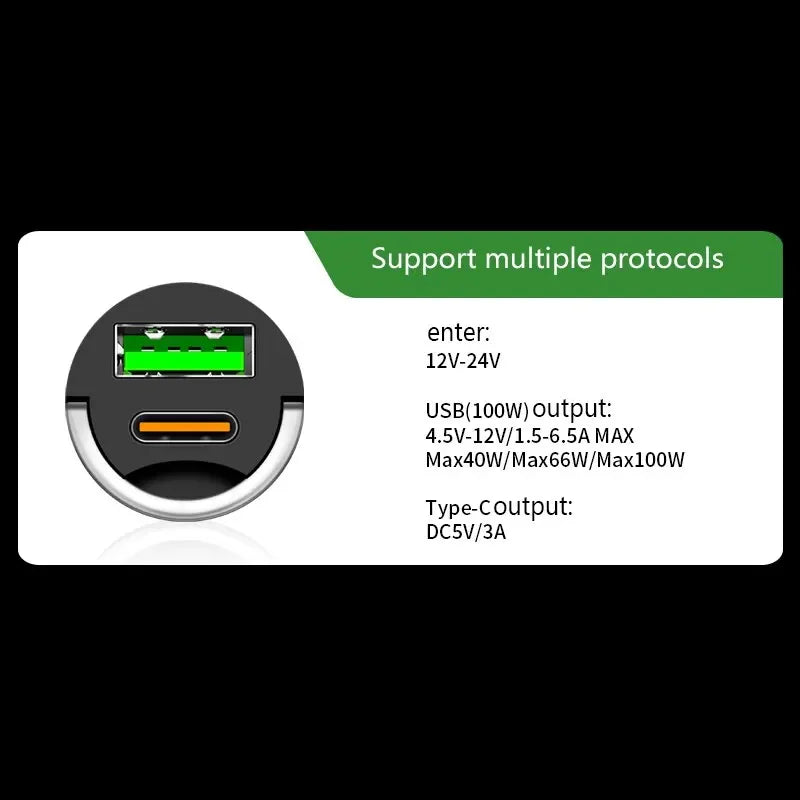 New Car Pull Ring Car Charger PD+usb Fast Charge Mini Hidden 66W Flash