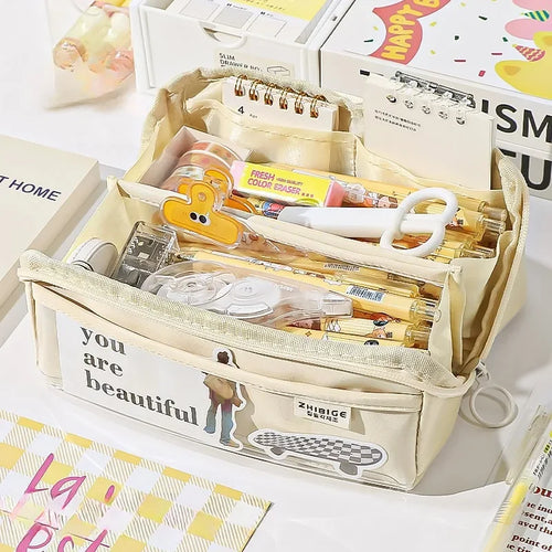 10-tier Card-pibara High-capacity Transparent Pen Bag with Beautiful
