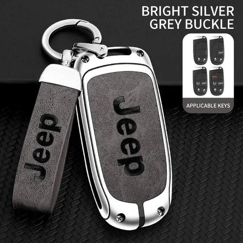 Zinc Alloy Leather Car Logo Key Cover Case For Jeep Grand Cherokee XJ