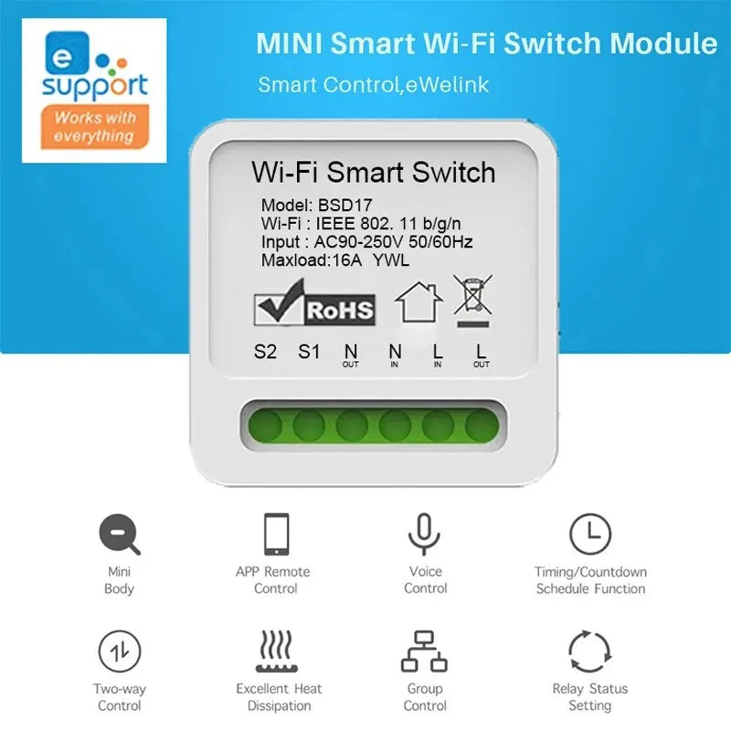 16A Wifi Smart Switch 2 Way Wireless Control DIY Light Switches Smart