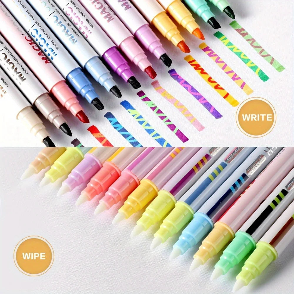 12pcs Double-ended Magic Color Marker Pen Changing Highlighter Pen Set