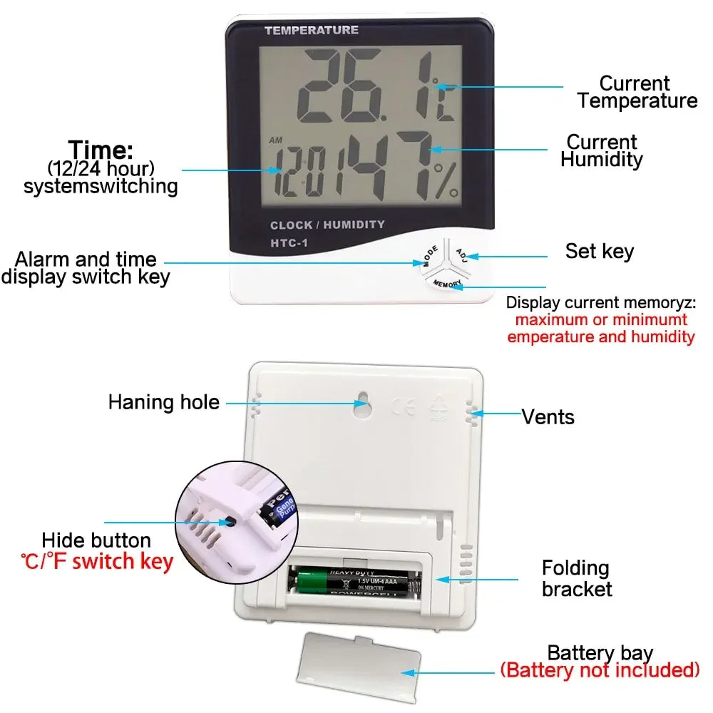 1/2Pcs HTC-1 HTC-2 LCD Electronic Humidity Meter Smart Electric