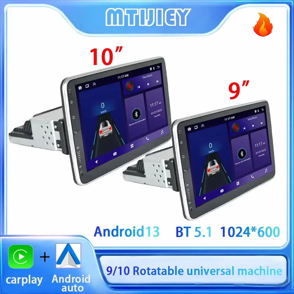 1din Android14 9/10inch Car Stereo Radio Rotate Touch Screen For