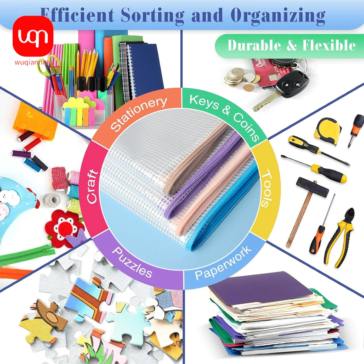 10pcs transparent zip A4 plastic mesh waterproof storage bag for