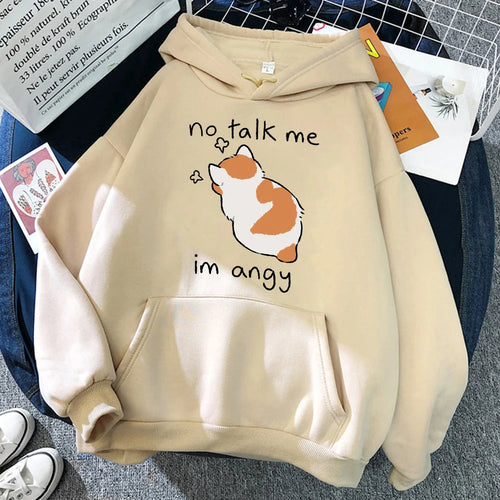 No Talk Me Cute Angry Cat Print Women Hoody Hip Hop Soft Sweatshirt