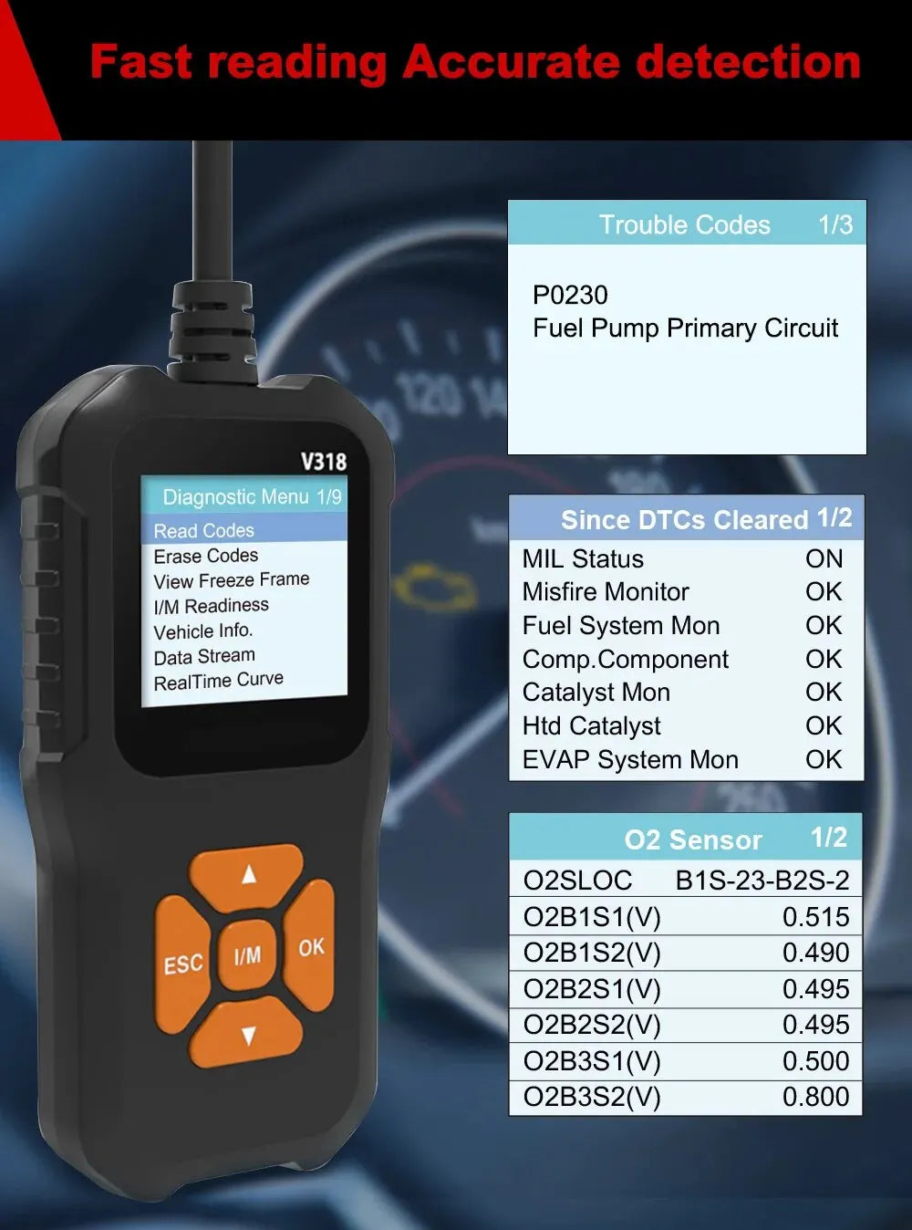 1 PC V318 Automobile Fault Diagnosis Instrument Engine Tester Scanner