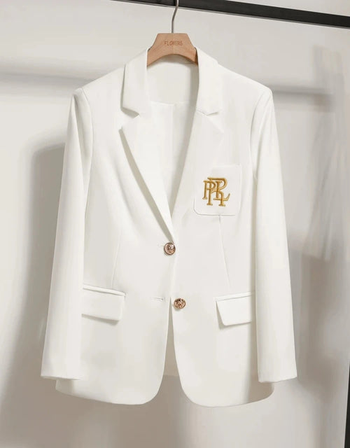 Women Suit Jacket Casual Office Formal Blazer Coat Embroidery White