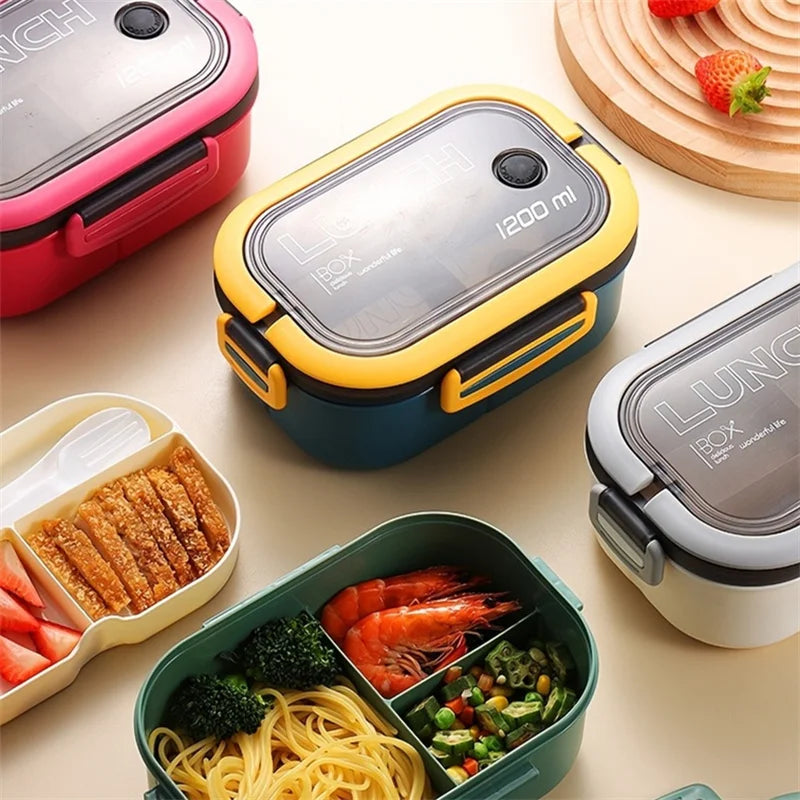 1200ML 2 Layer Bento Lunch Box With Spoon Fork, Kid High Capacity