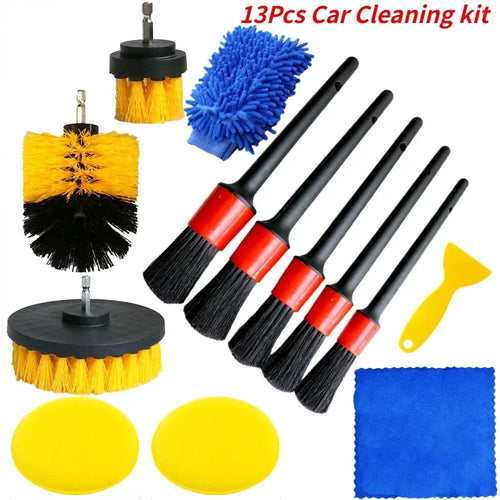New car cleaning kit scrubber drill detailing brush set air