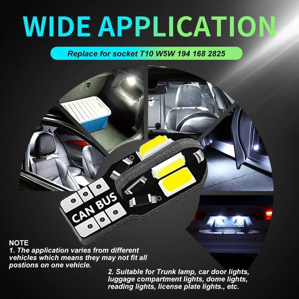 10/20PCS W5W T10 LED Bulbs Canbus 5730 8SMD 12V 6000K 194 168 LED Car
