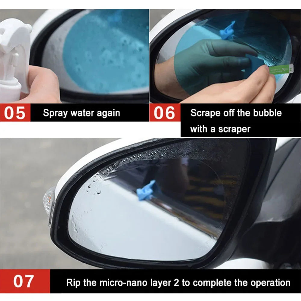 Car Rearview Mirror Film Side Window Rainproof Clear Film 2 Pcs Anti