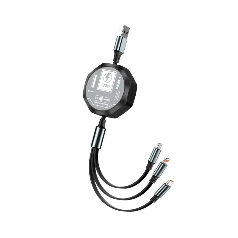100W 3 In 1 Retractable Usb Cable Fast Charging And Data Micro Usb